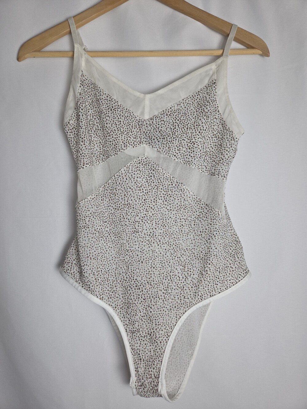 Topshop Glitter Mesh Ivory Bodysuit